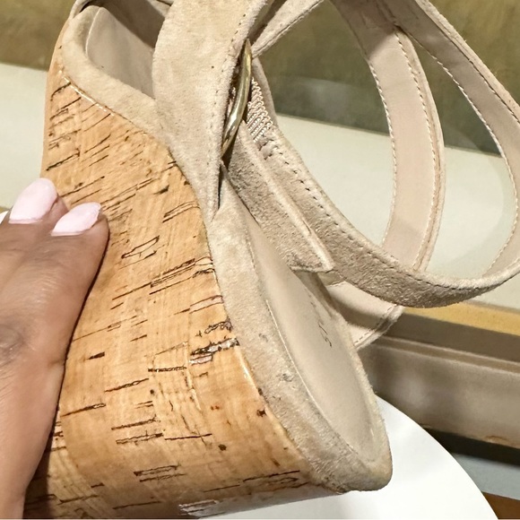 Stuart Weitzman "AVE" Cork Wedge Suede Sandals - $495 - Beige/Tan - Size 9 - Picture 10 of 14